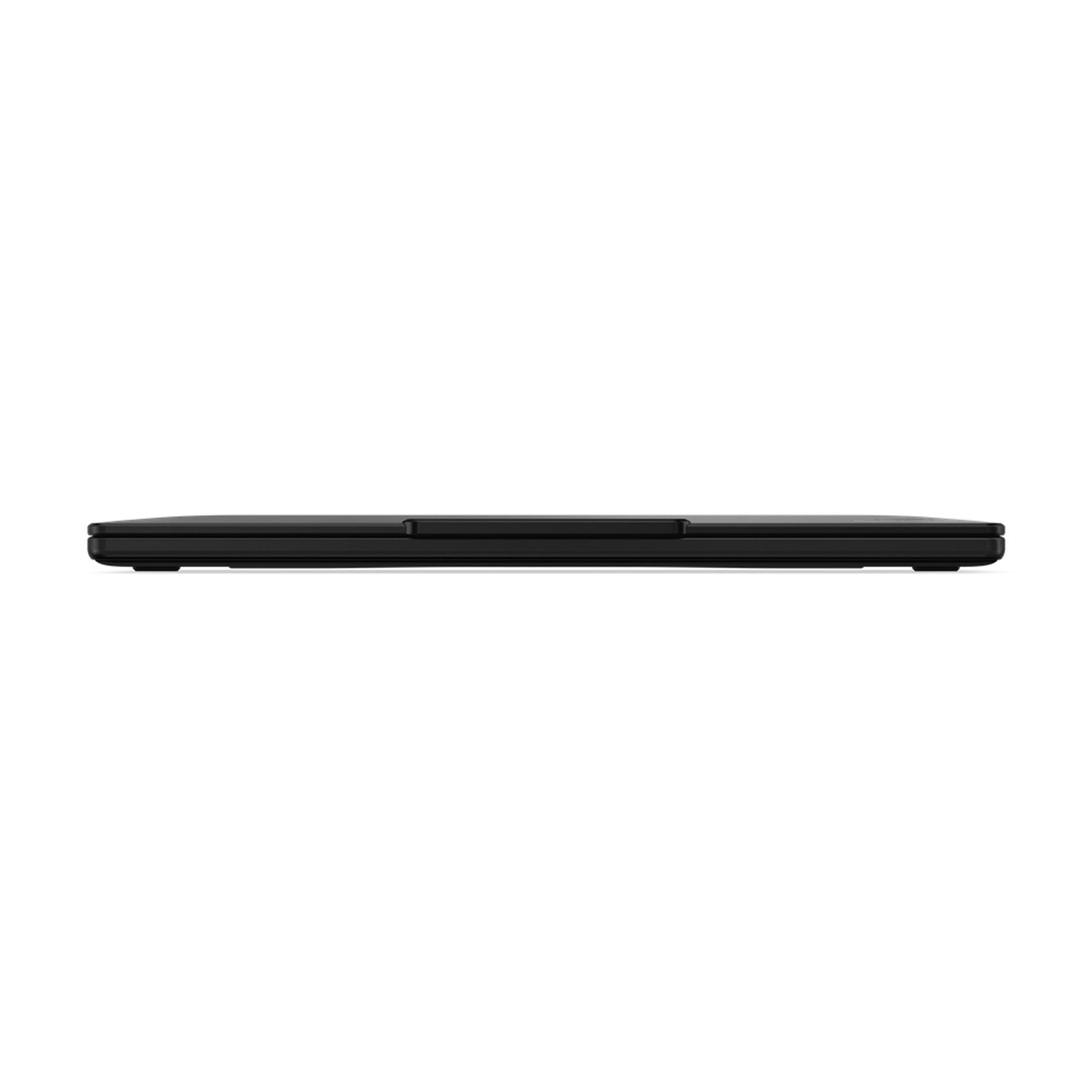 Schwarzer Laptop, Seitenansicht, geschlossen, mit dünnem Profil.