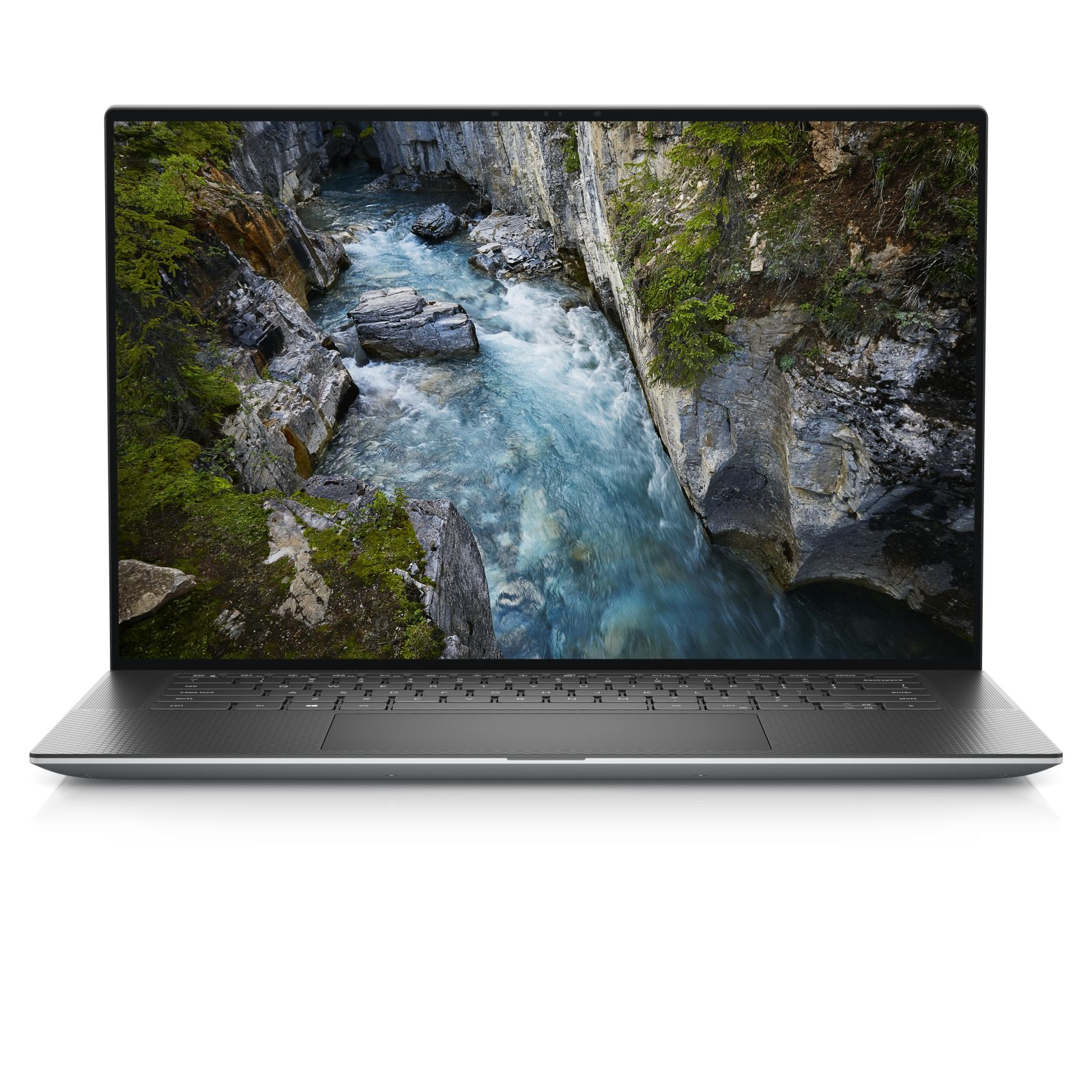 Laptop mit Flussszene auf dem Bildschirm.