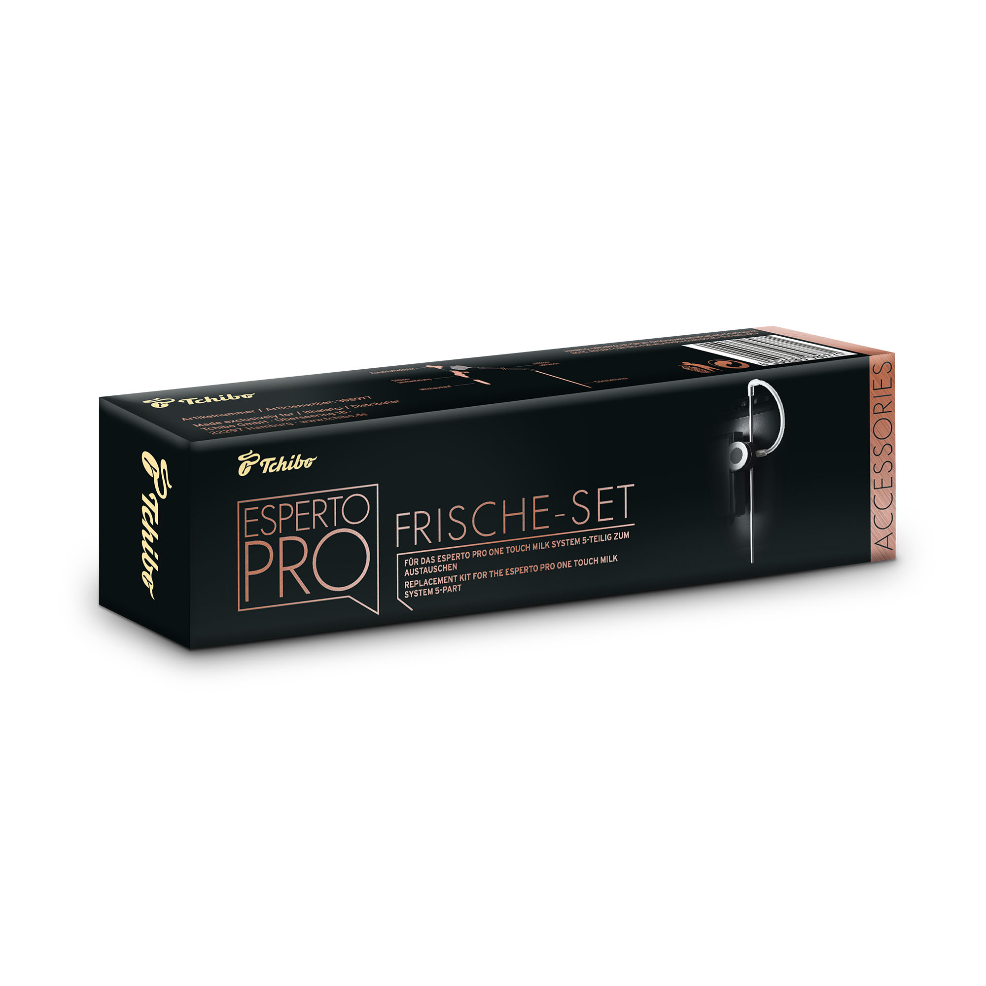 Schachtel mit 'Esperto Pro'-Text, Ersatzteil für eine Kaffeemaschine, auf weißem Hintergrund.