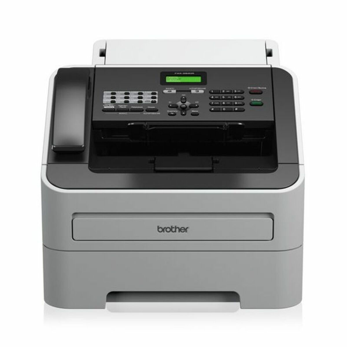 Una máquina de fax blanca y negra.