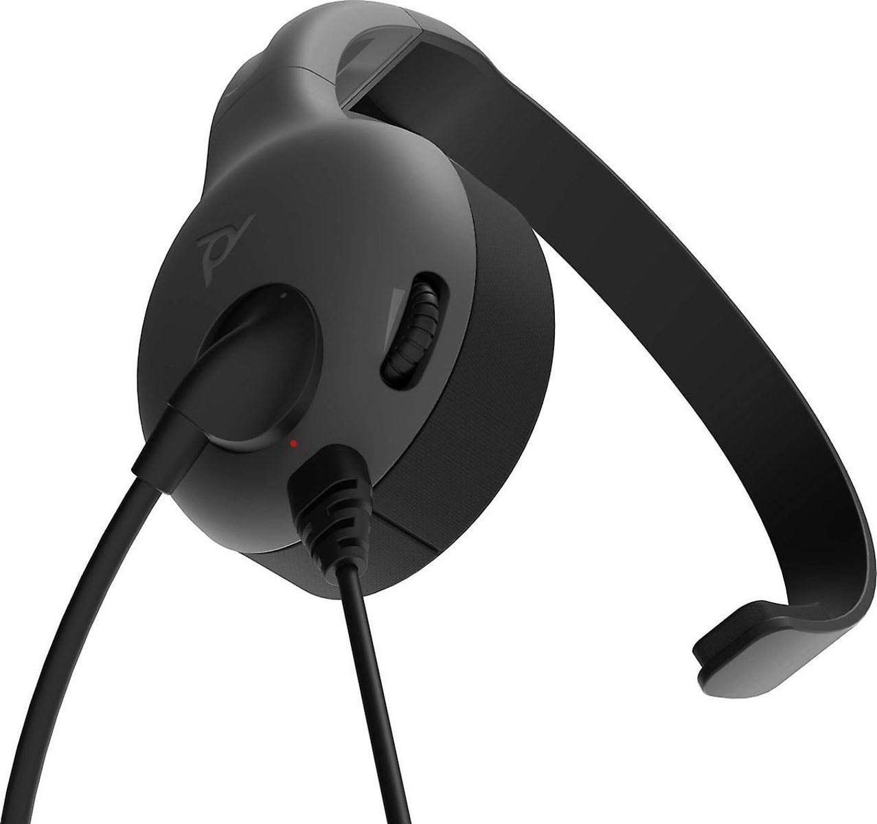 Cuffie da gioco nere con microfono. Le cuffie hanno una luce rossa e un controllo del volume.