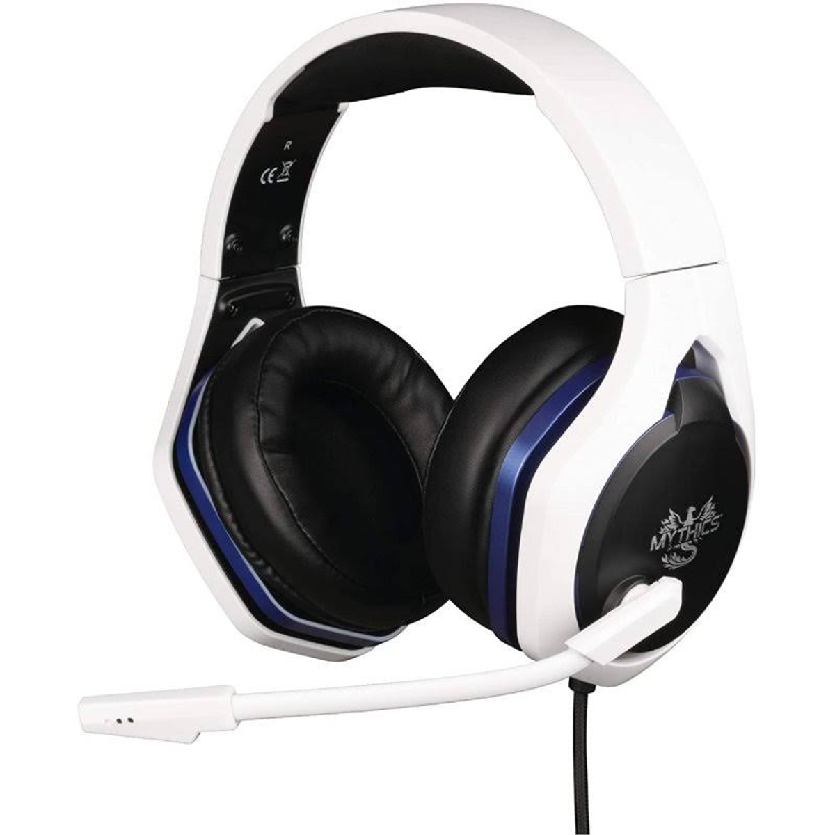 Weißes und schwarzes Gaming-Headset mit Mikrofon. Weißer Hintergrund.