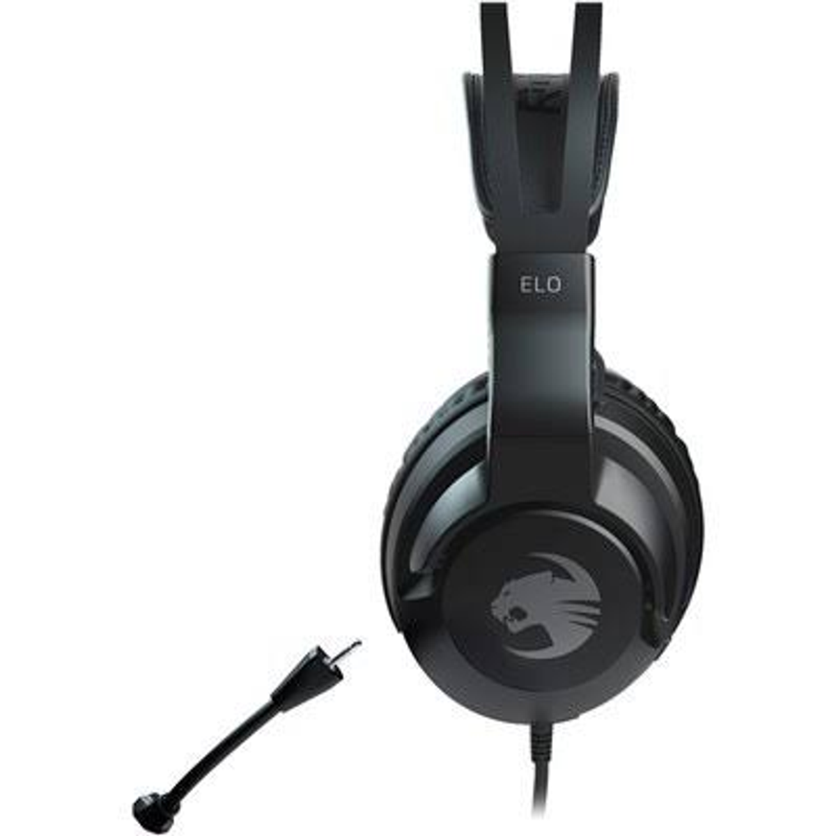 Schwarzes Gaming-Headset mit Mikrofon, das Roccat ELO-Logo ist sichtbar.