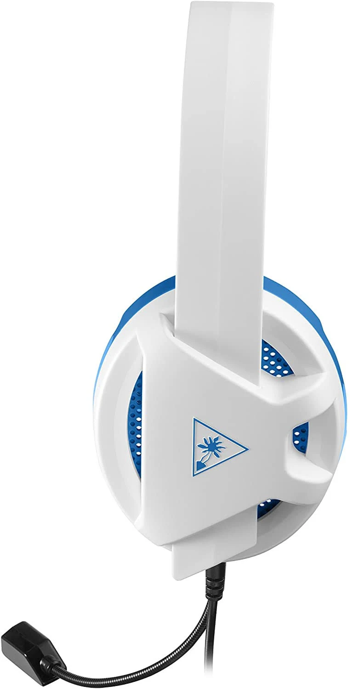 Cuffie Turtle Beach bianche e blu con microfono.