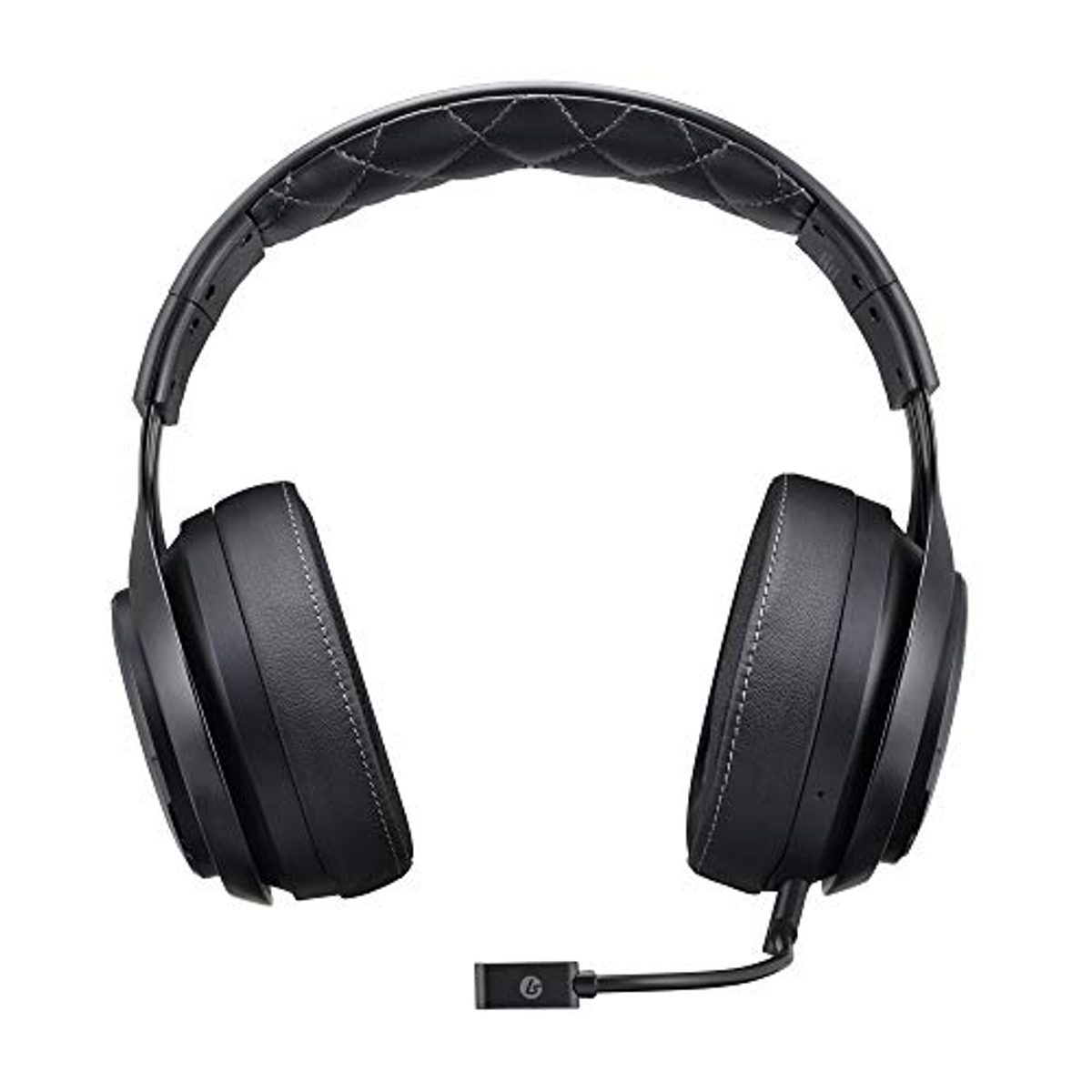 Schwarzes Gaming-Headset mit abnehmbarem Mikrofon. Das Headset ist nach oben gerichtet.