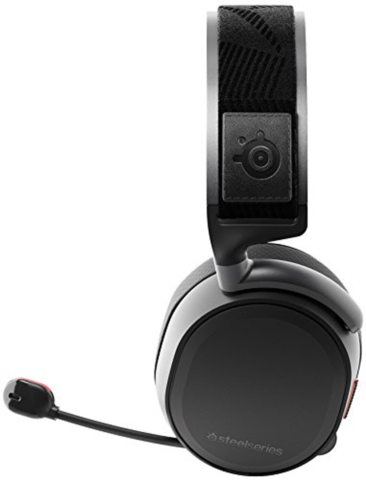 Auriculares para juegos negros y grises con micrófono. Logotipo de SteelSeries visible.