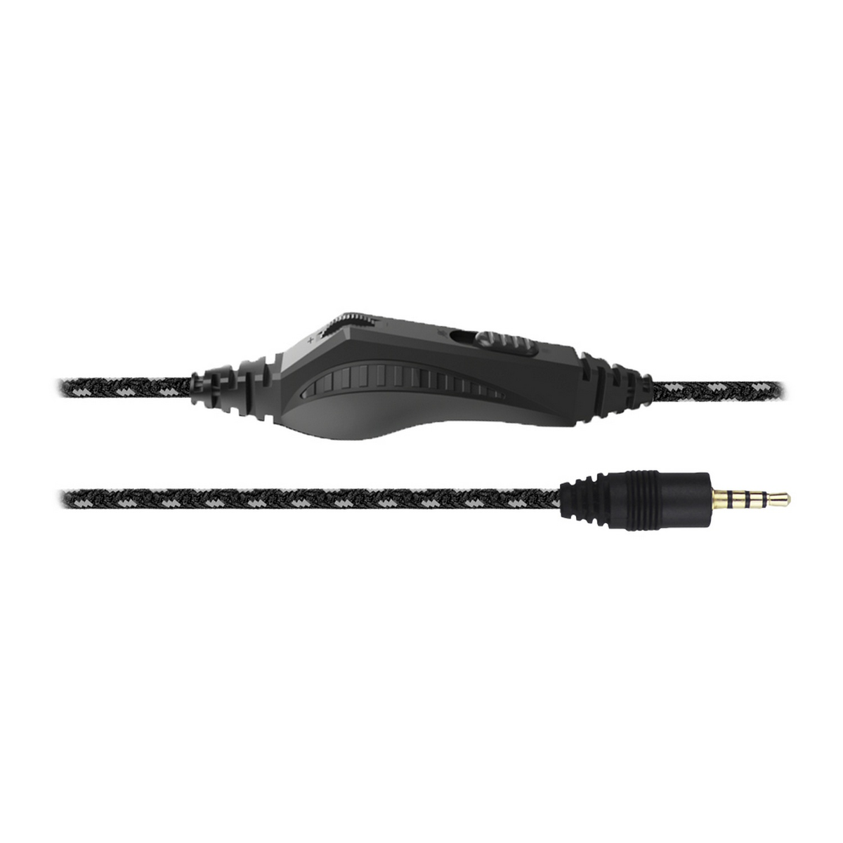 Cavo per cuffie con controllo volume in linea nero e jack da 3,5 mm dorato.