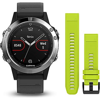 Reloj deportivo - GARMIN Fenix 5 - Pack 2 Correas (Negra Y Amarilla Flúor), Negro, 1,2 "