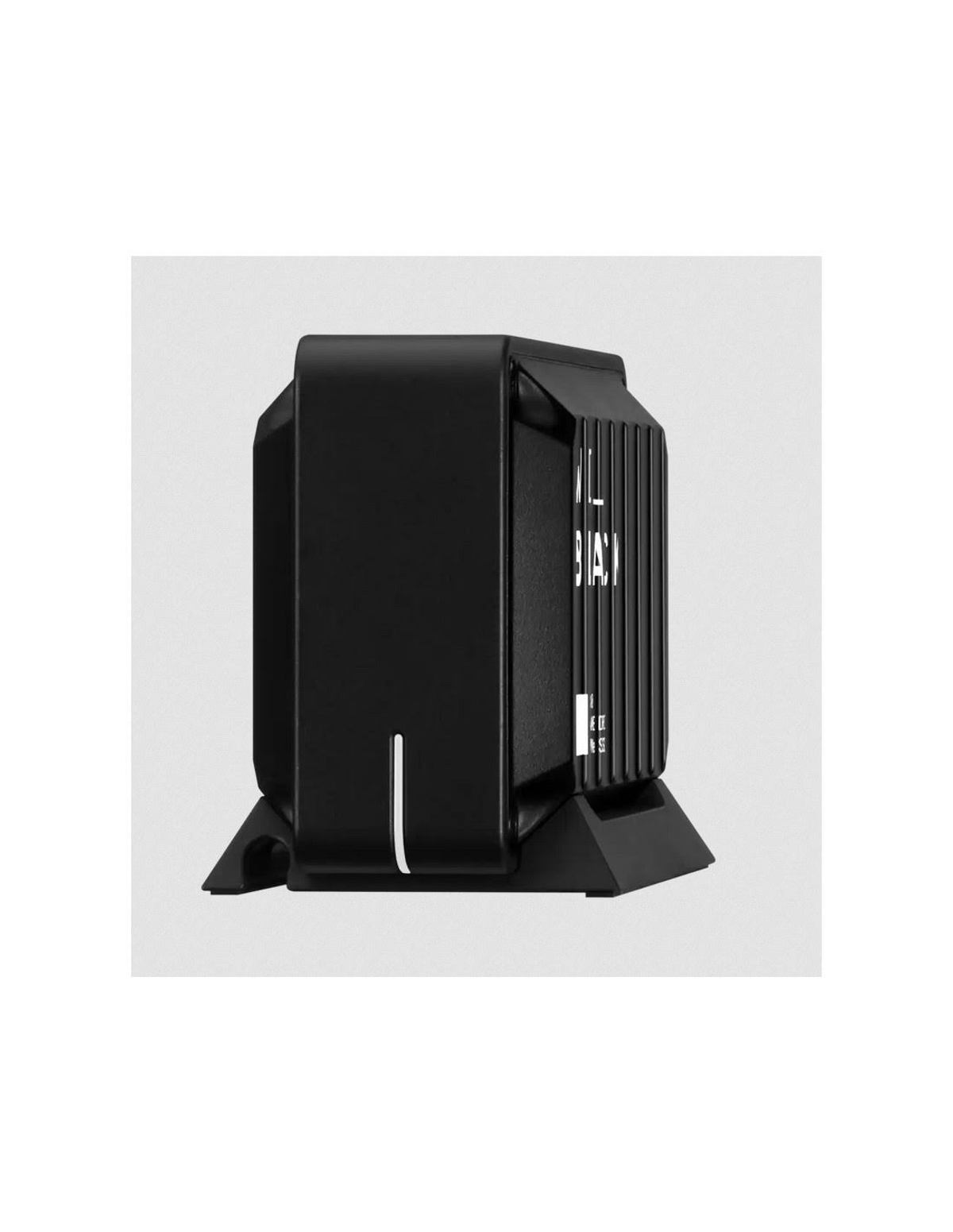 Czarne urządzenie z białym paskiem i podstawką.