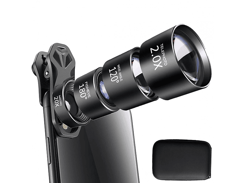 Fisheye Makroobjektiv + T2-Mount 4-i-1 INF f/2.4 + (Smartphone-Objektiv Tele Handyobjektiv + Weitwinkel für