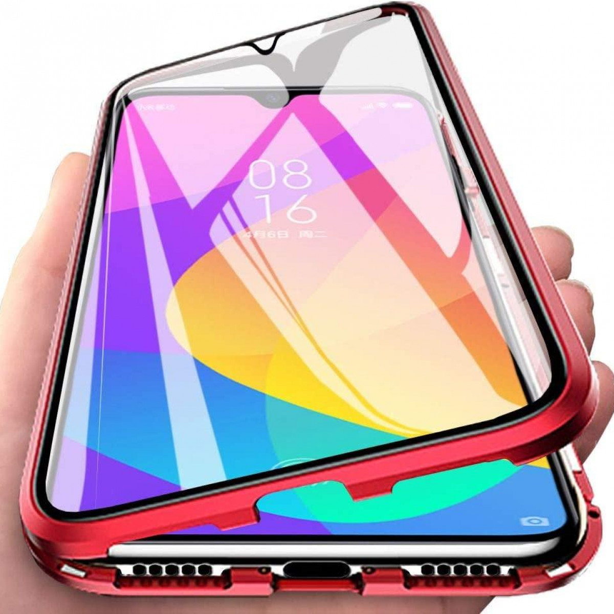 INF Mi Xiaomi, CC9, Rot Rot, - Mi Full für CC9 Displayschutz mit Magnetische Handyhülle Xiaomi Cover,