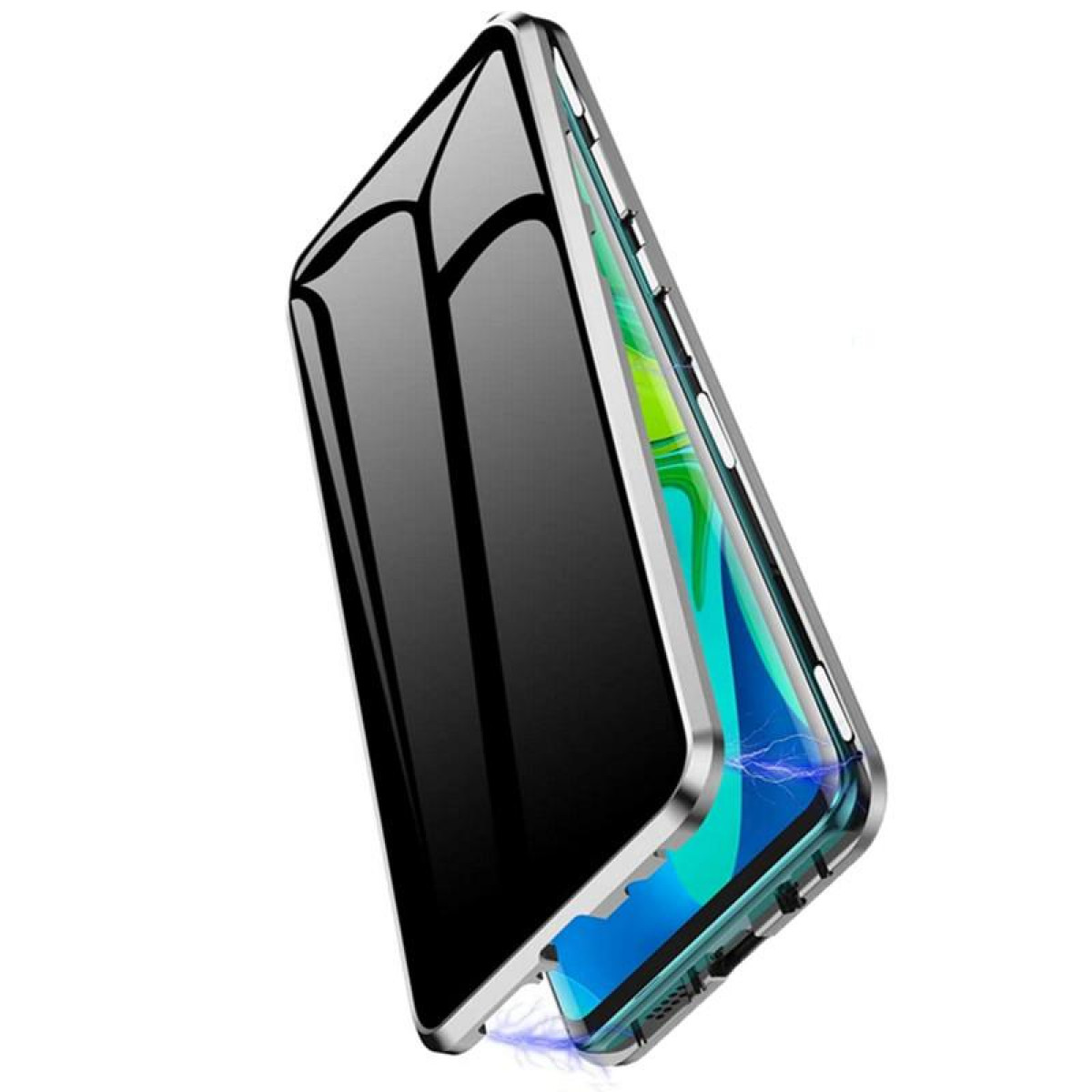 INF Magnetische Handyhülle Hartglas beidseitig XiaoMi F1, silbernem Silber, mit F1 Rahmen - XiaoMi, Cover, Transparent - Full