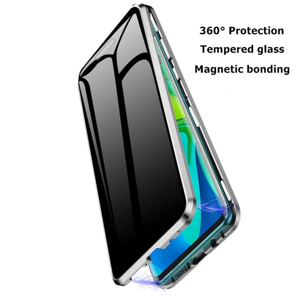 INF Magnetische Handyhülle Hartglas F1 Cover, silbernem XiaoMi Full XiaoMi, - - Transparent Silber, mit F1, beidseitig Rahmen