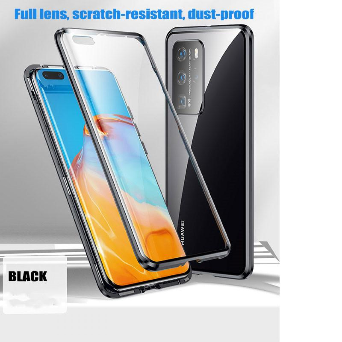 Glas/Schwarz, magnetisch Huawei, Transparent schwarz INF Cover, Full / Huawei P40 Handyhülle P40,