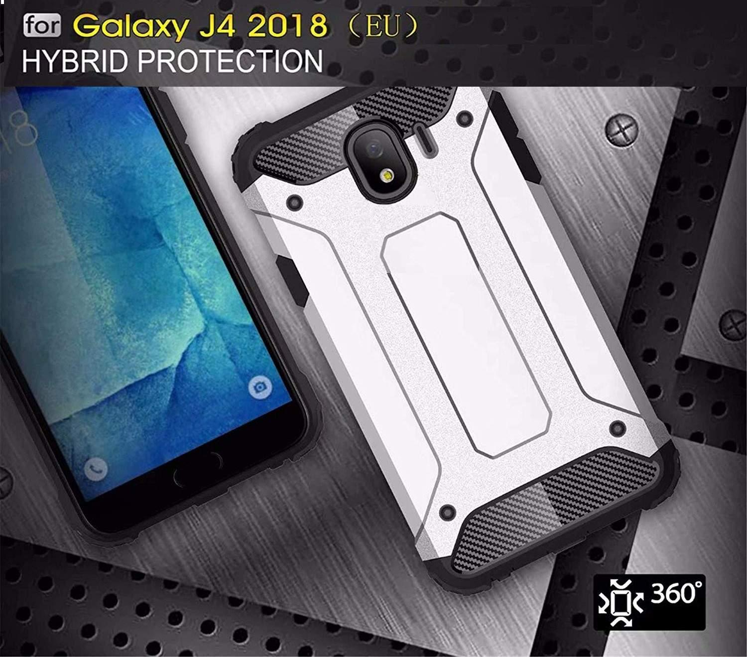 INF Samsung Galaxy J4 Handyhülle Backcover, Galaxy Case Armor Samsung, Silber stoßfest, J4, extrem