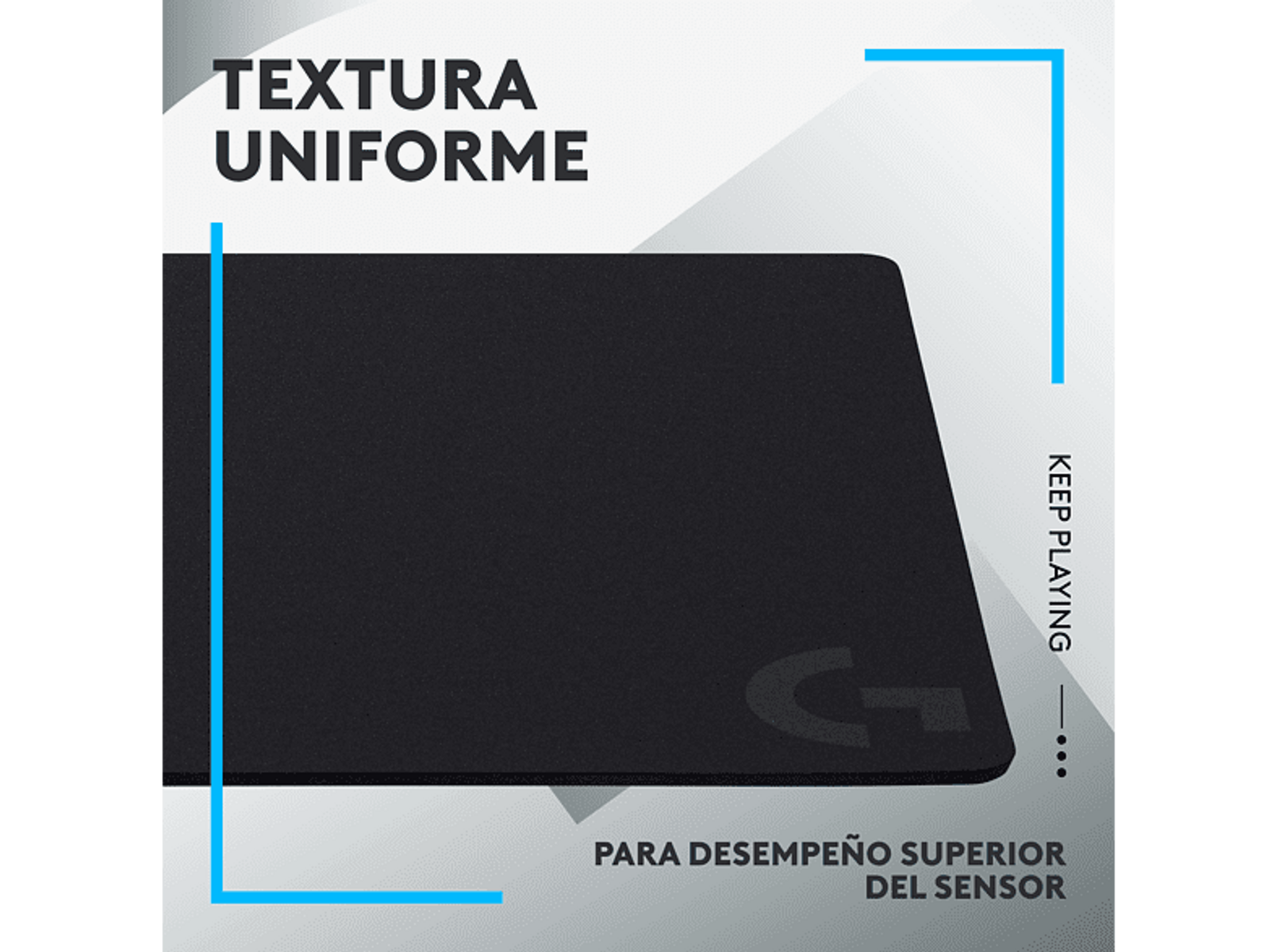 Czarna podkładka pod mysz ze słowami KEEP PLAYING i logo z tekstem TEXTURA UNIFORME.