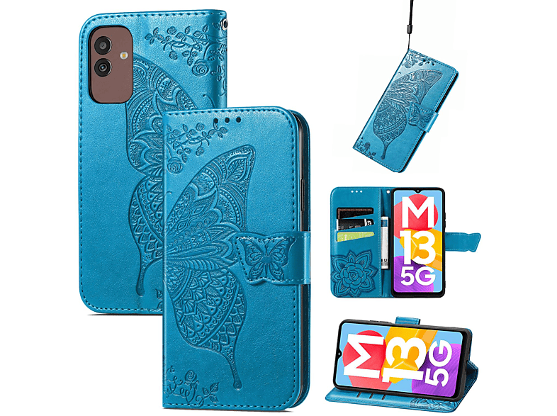 KÖNIG DESIGN Book Case, Bookcover, Samsung, Galaxy M13 5G, Blau