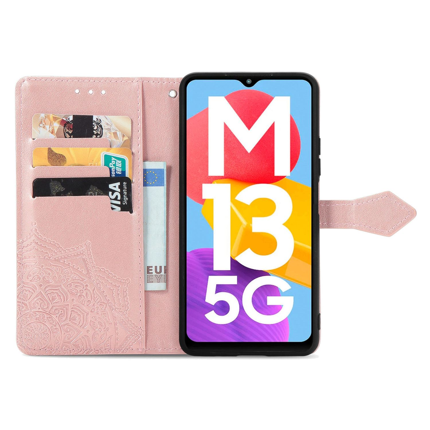 Bookcover, Galaxy M13 Samsung, Case, DESIGN Book Roségold KÖNIG 5G,