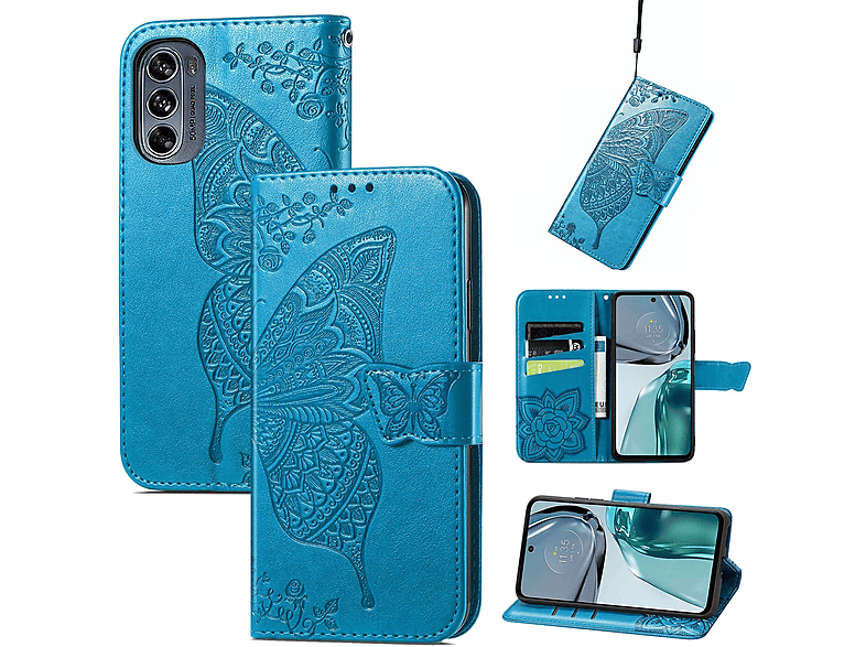 KÖNIG DESIGN Book Case, Bookcover, Motorola, Moto G62, Blau