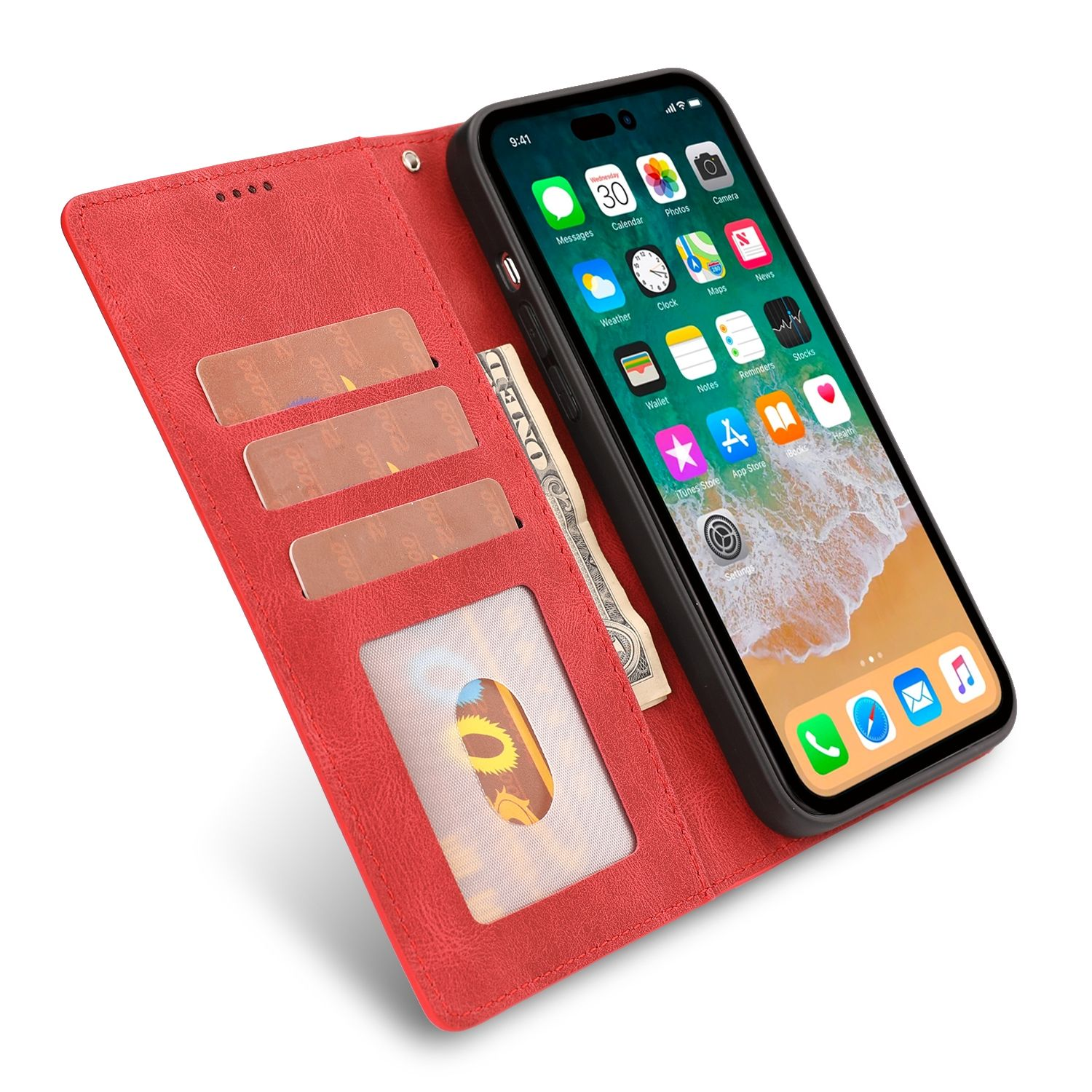 Apple, Case, Bookcover, DESIGN 14 Rot Pro, Book iPhone KÖNIG