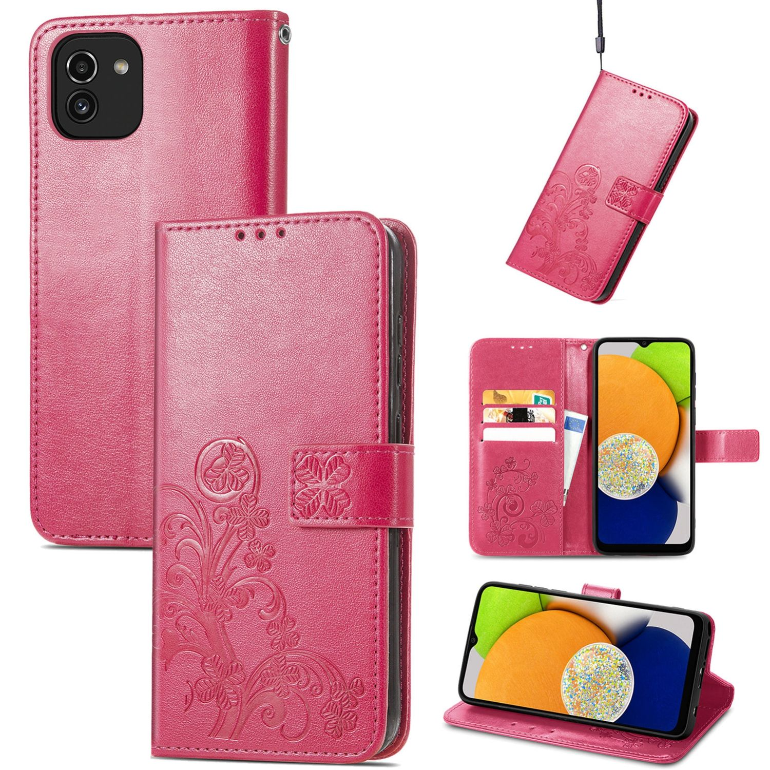 KÖNIG DESIGN Galaxy Samsung, A03, Rot Bookcover, Case, Book Rosa