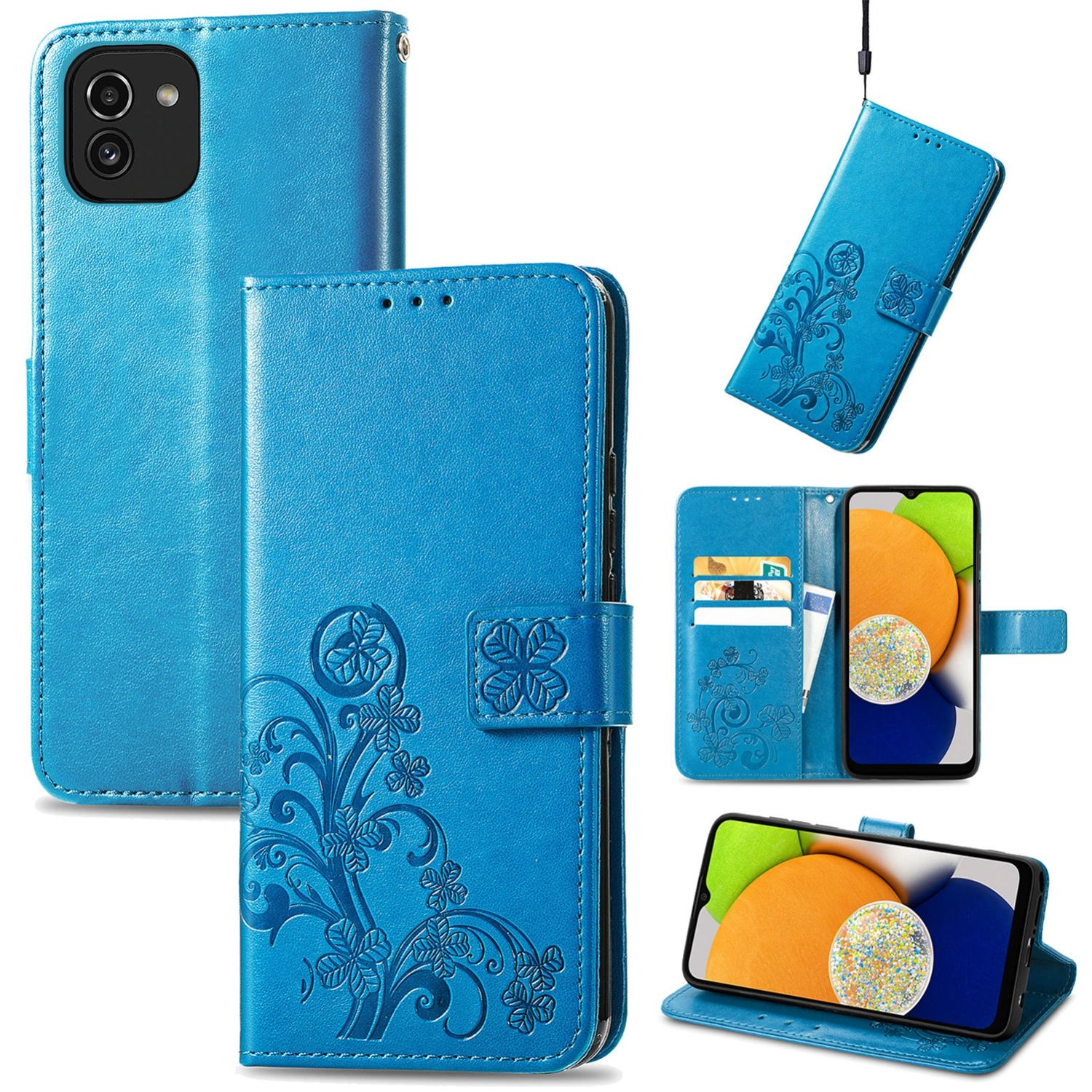 KÖNIG DESIGN Book Samsung, Blau Case, A03, Bookcover, Galaxy