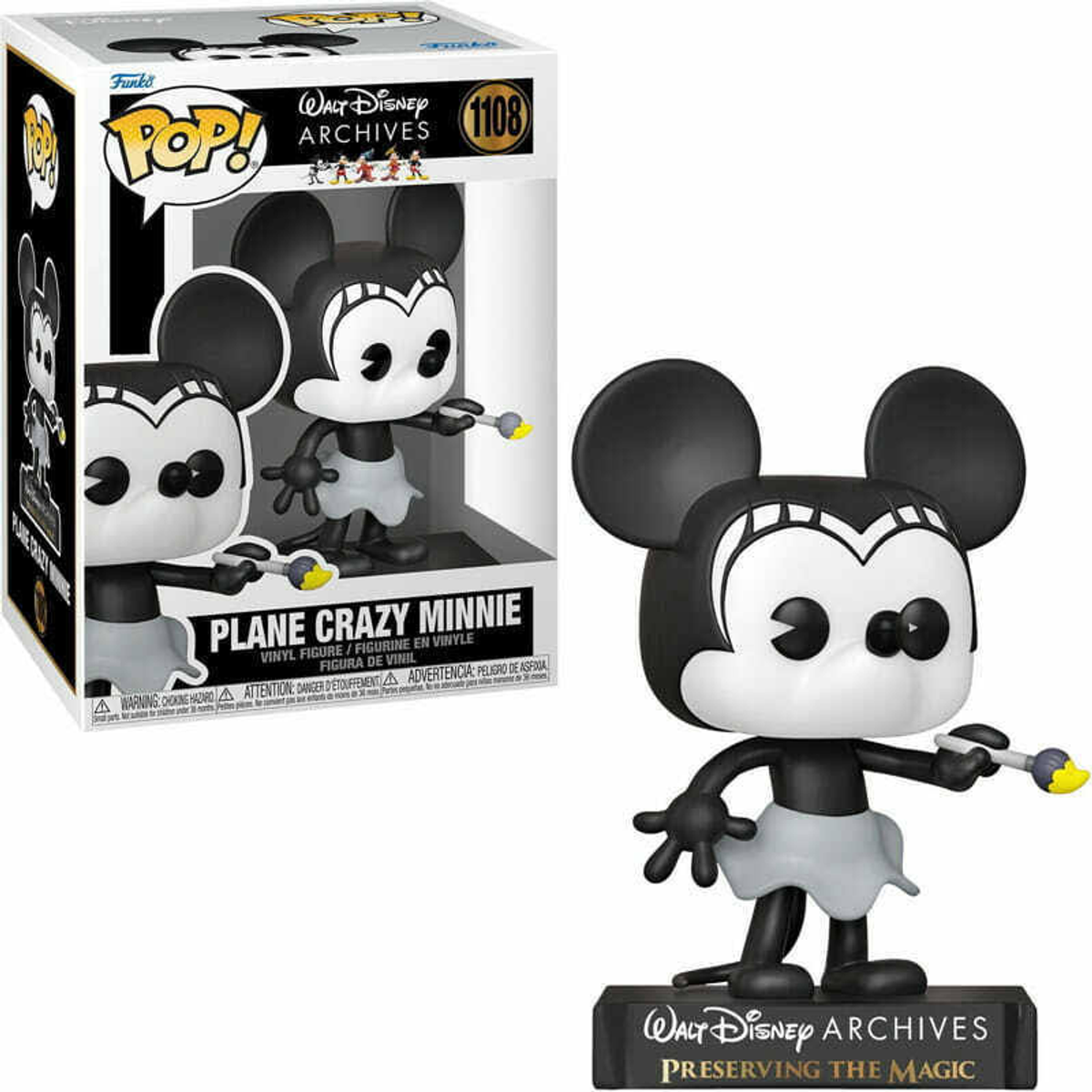 Figurka Funko Pop Myszki Minnie. Pudełko po lewej, figurka po prawej.