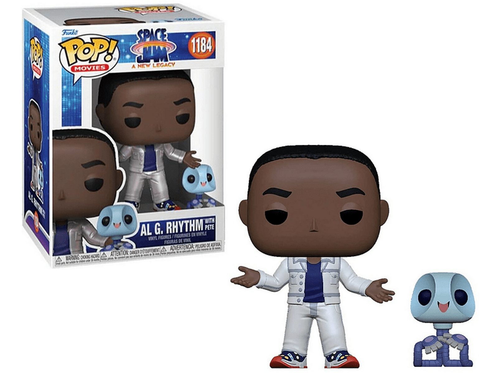 Figura Funko Pop de Al G. Rhythm. La figura extiende los brazos con un compañero robot.