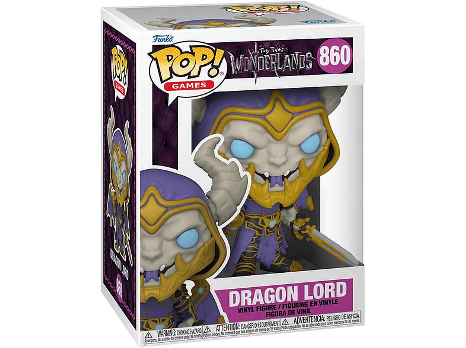 Funko Pop-Box mit Dragon Lord aus Tiny Tina's Wonderlands, mit einer durch das Fenster sichtbaren Figur.