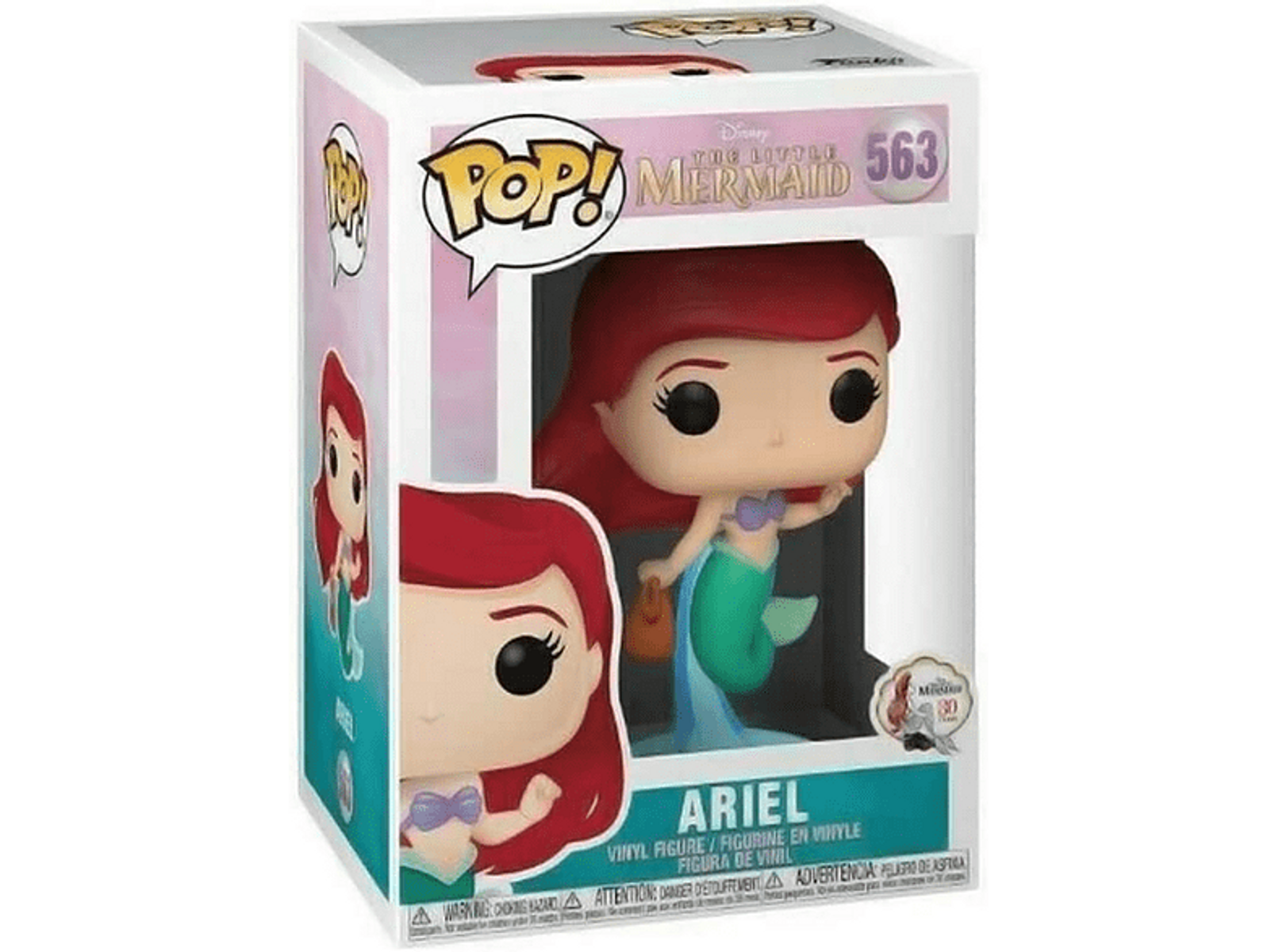 Una statuetta Funko Pop di Ariel de La Sirenetta, nella sua scatola.