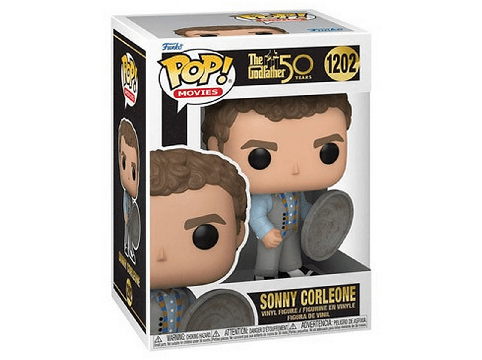 Figurka Funko Pop Sonny'ego Corleone z Ojca Chrzestnego, w pudełku ekspozycyjnym z marką filmu.