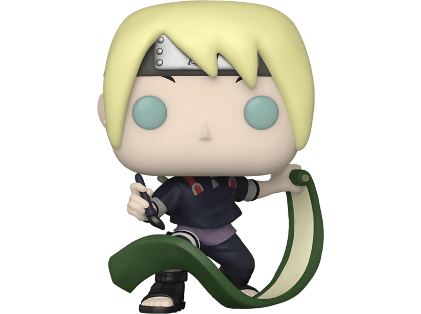 Figura Funko Pop di un personaggio anime biondo con pergamena e penna.