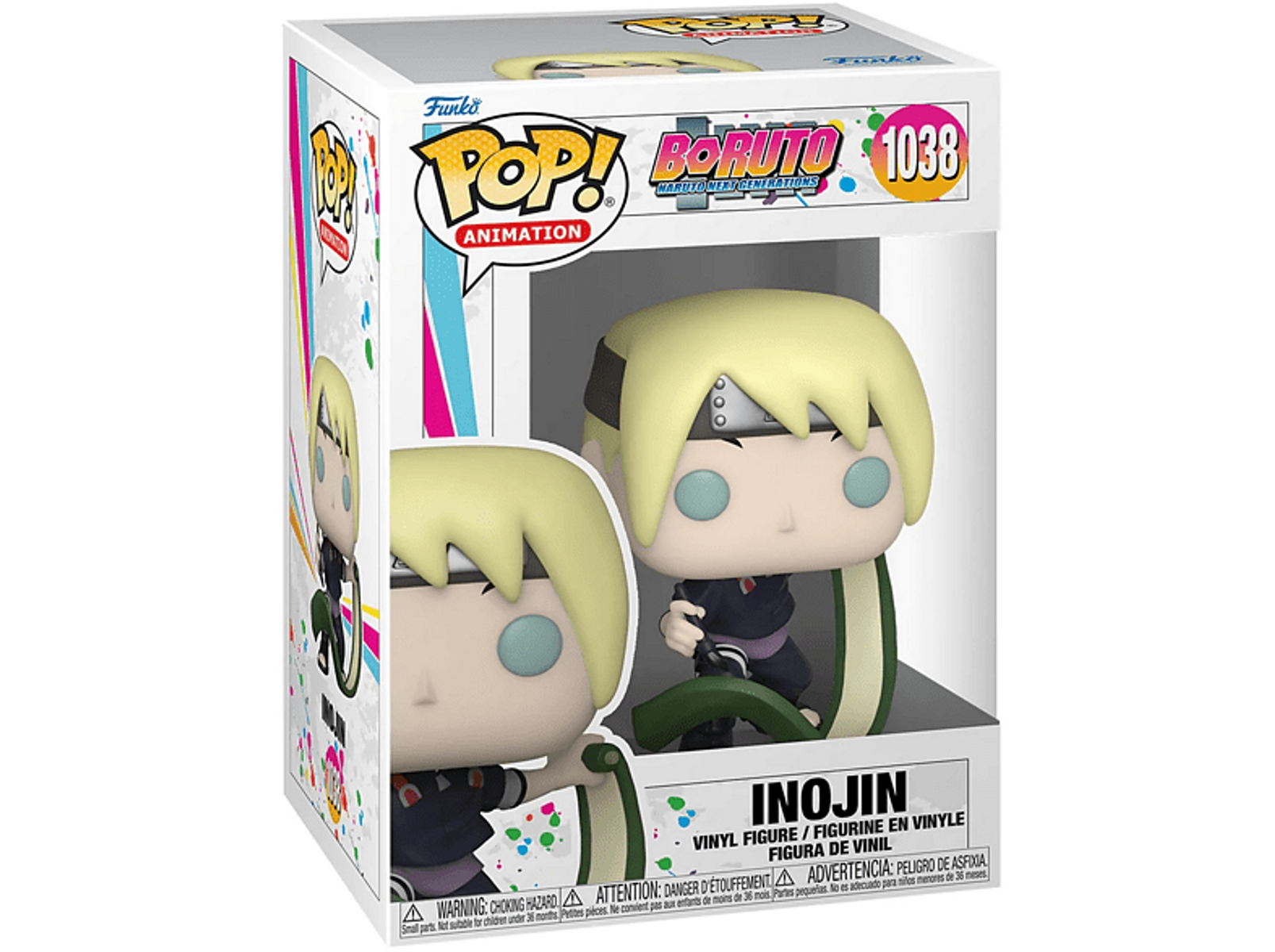 Funko Pop di Inojin da Boruto. La scatola ha il personaggio Inojin. Sfondo chiaro.