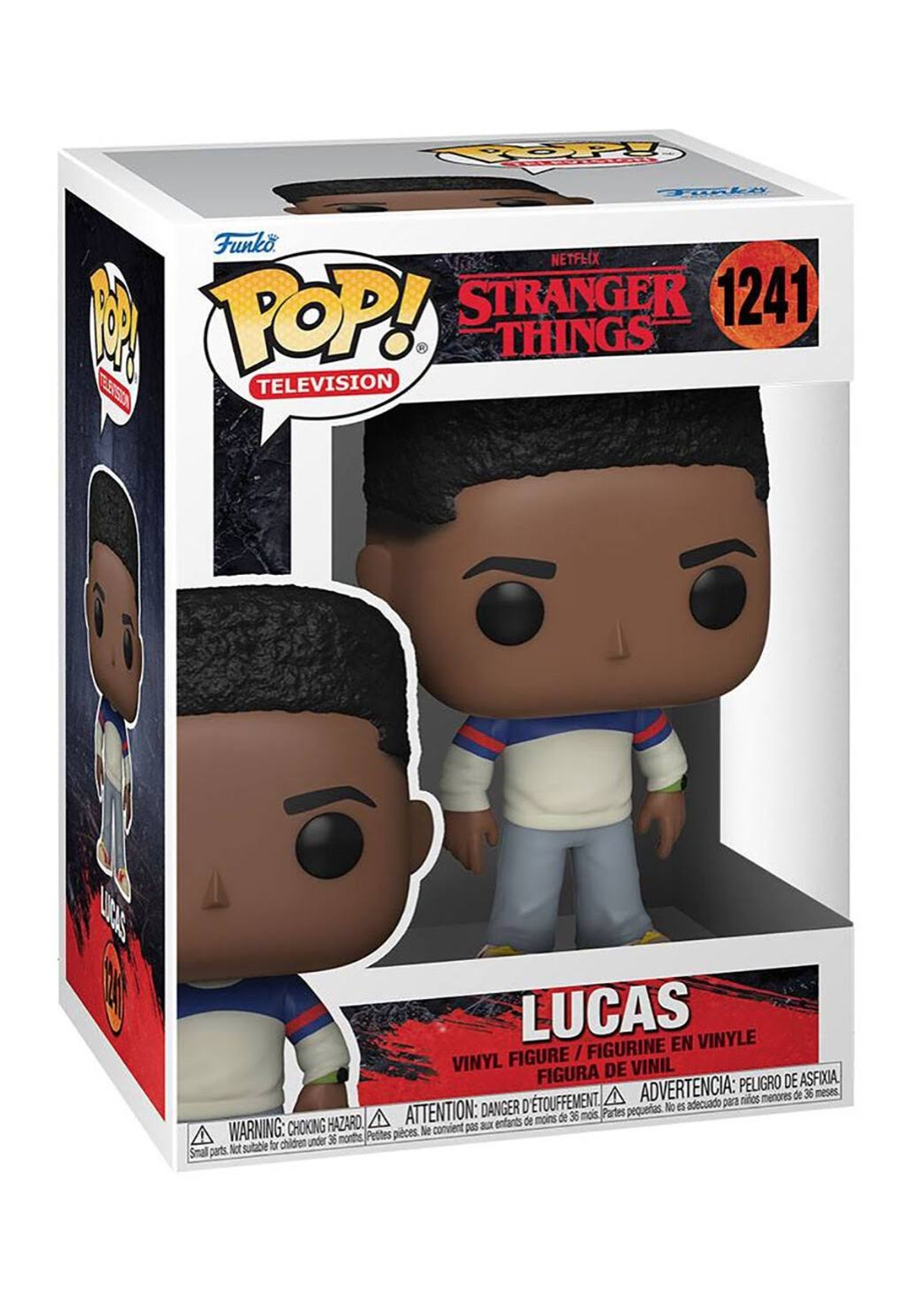 Funko Pop! Figur von Lucas Sinclair aus Stranger Things, in einer Box.