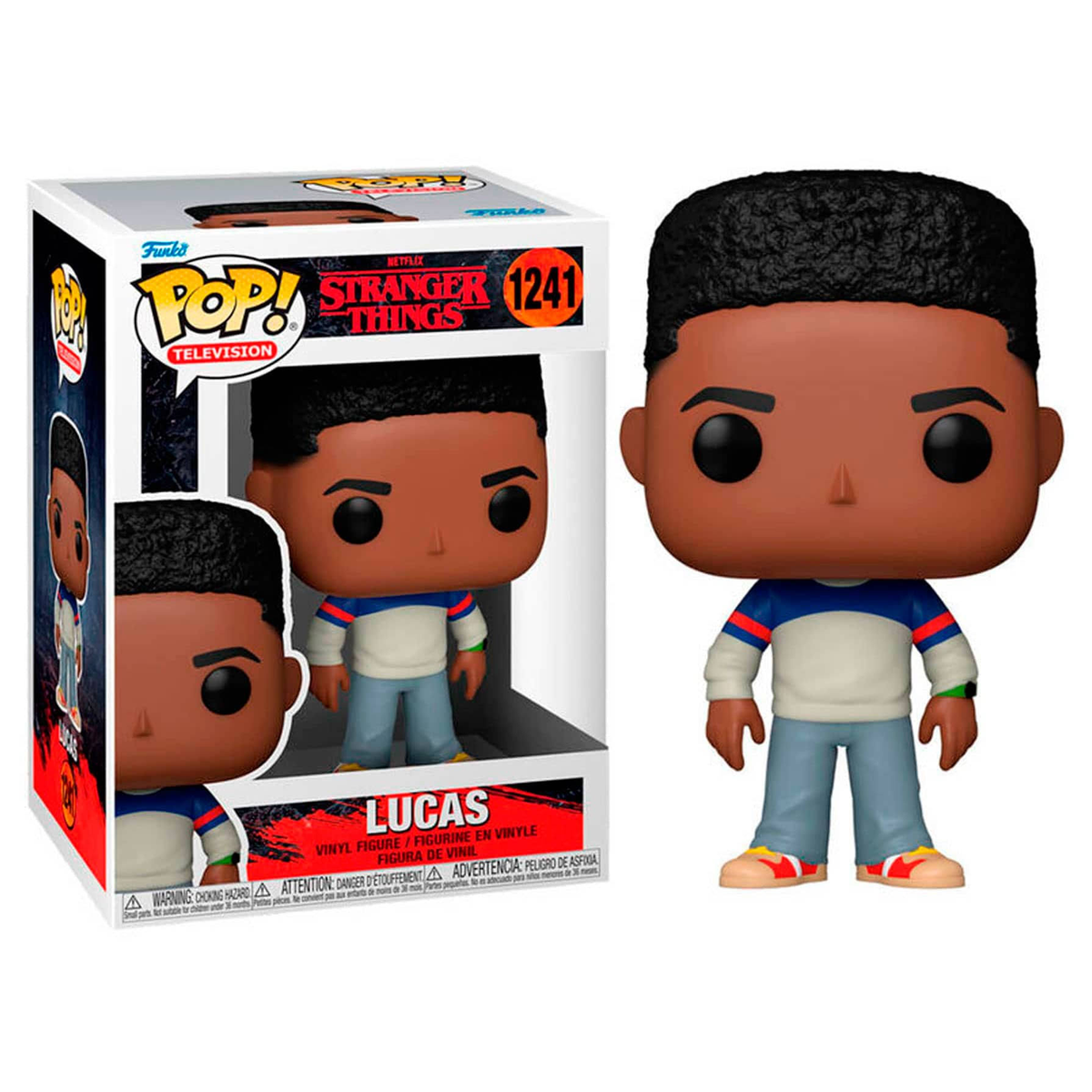 Funko Pop! Figur von Lucas aus Stranger Things, in Box und freistehend.