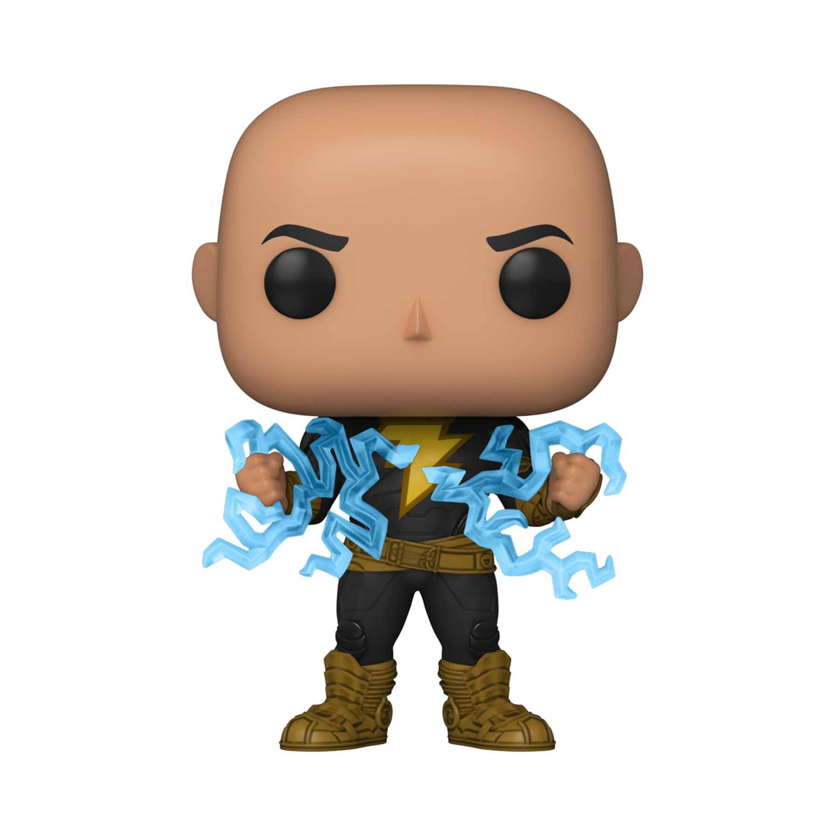 Figura di Black Adam Funko Pop con fulmini blu.