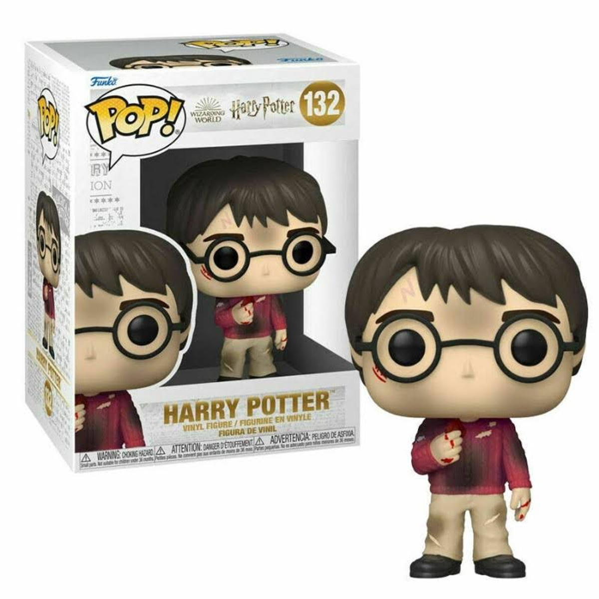 Una scatola Funko Pop con Harry Potter, con la figura e la scatola visibili, che mostra il design del personaggio.
