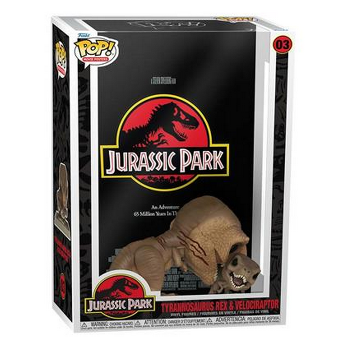 Scatola Funko Pop di Jurassic Park. Contiene le figure di Tyrannosaurus Rex e Velociraptor.