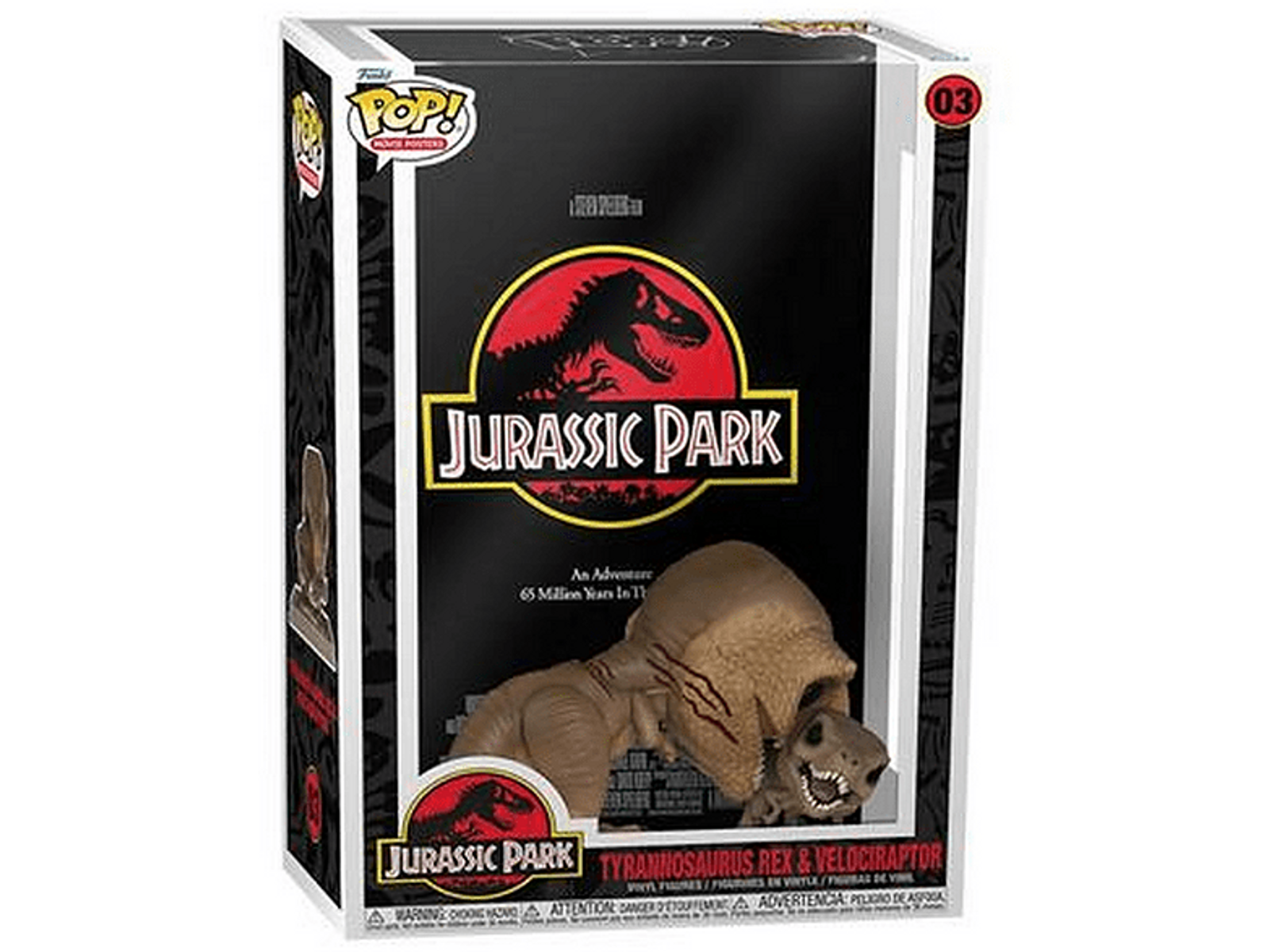 Scatola Funko Pop! Jurassic Park, personaggi T-Rex e Velociraptor all'interno.