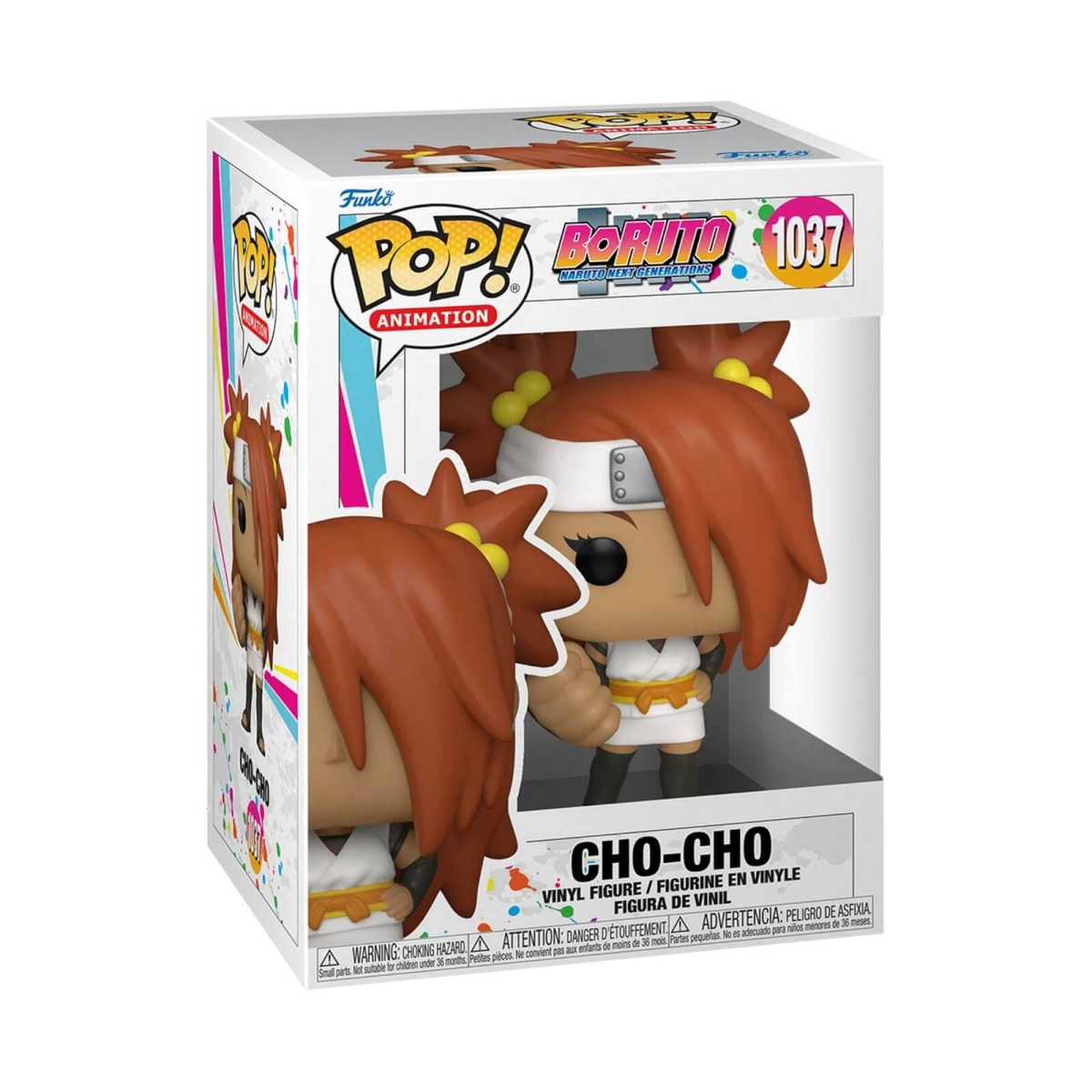 Figurka winylowa Cho-Cho w pudełku. Pudełko ma logo Pop! Animation i tytuł Boruto.