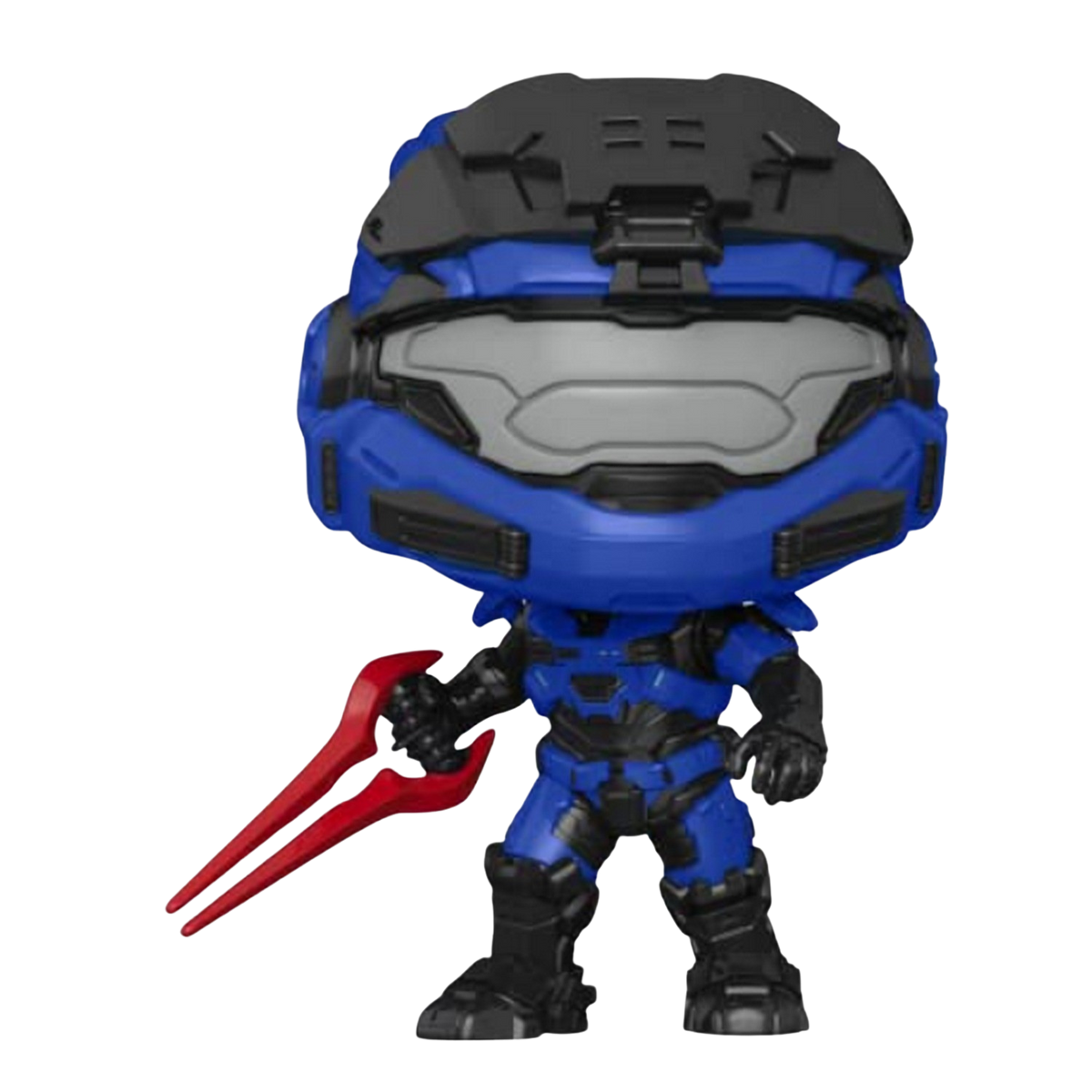 Figura blu di Halo Spartan con una spada energetica rossa.