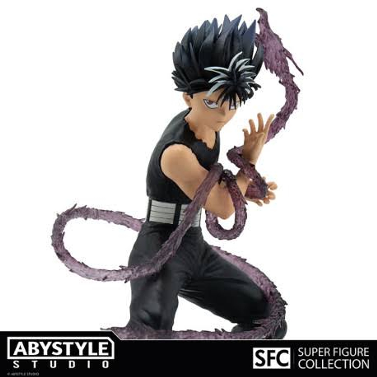 Anime-Figur einer Figur mit schwarzen Haaren und einem lila Energieeffekt.