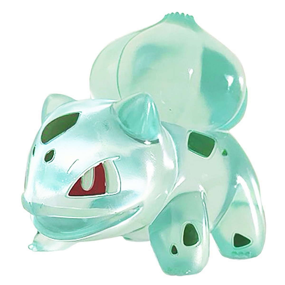 Figura transparente de Bulbasaur. Verde con ojos rojos y un bulbo en la espalda.
