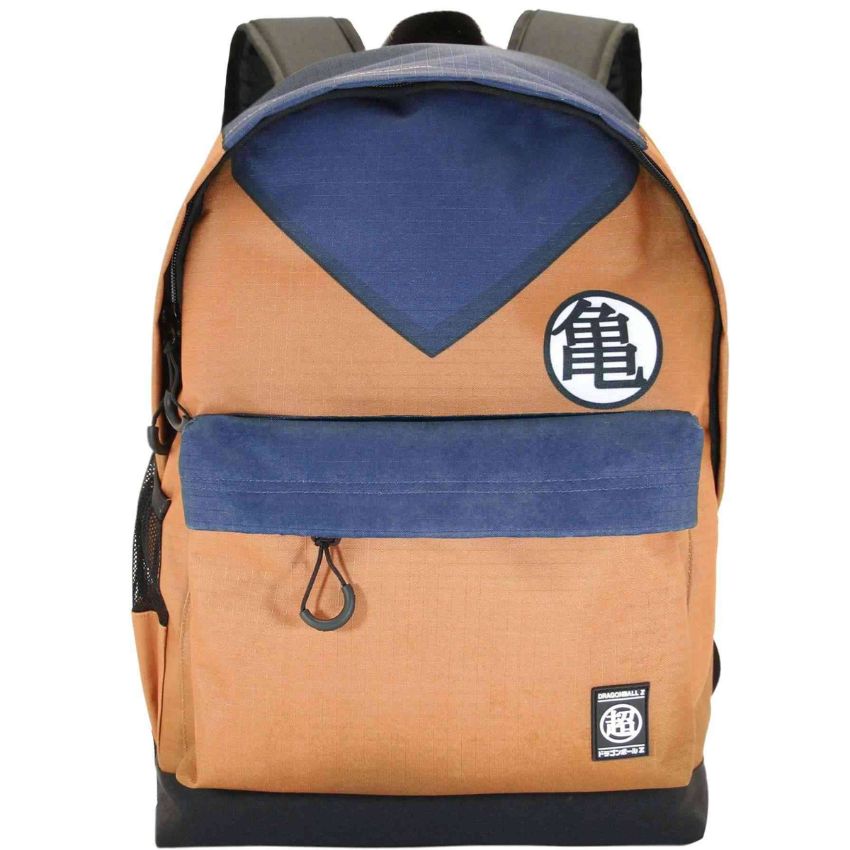 Mochila de Dragon Ball Z, con colores naranja y azul y un logo en el frente.