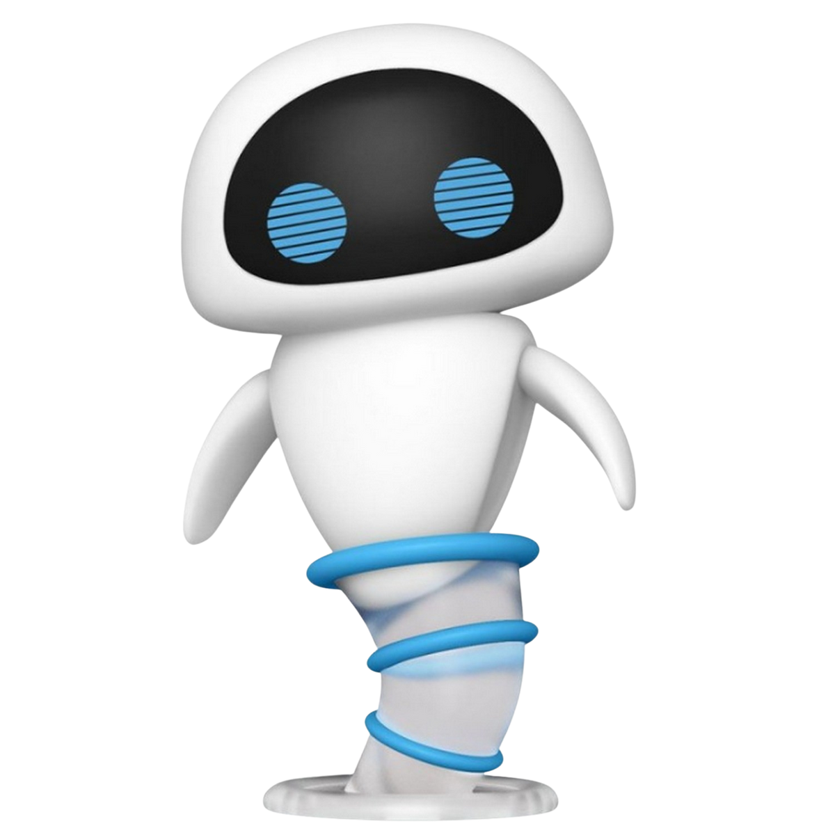 Figura del robot Eve bianca con occhi blu e un anello blu.