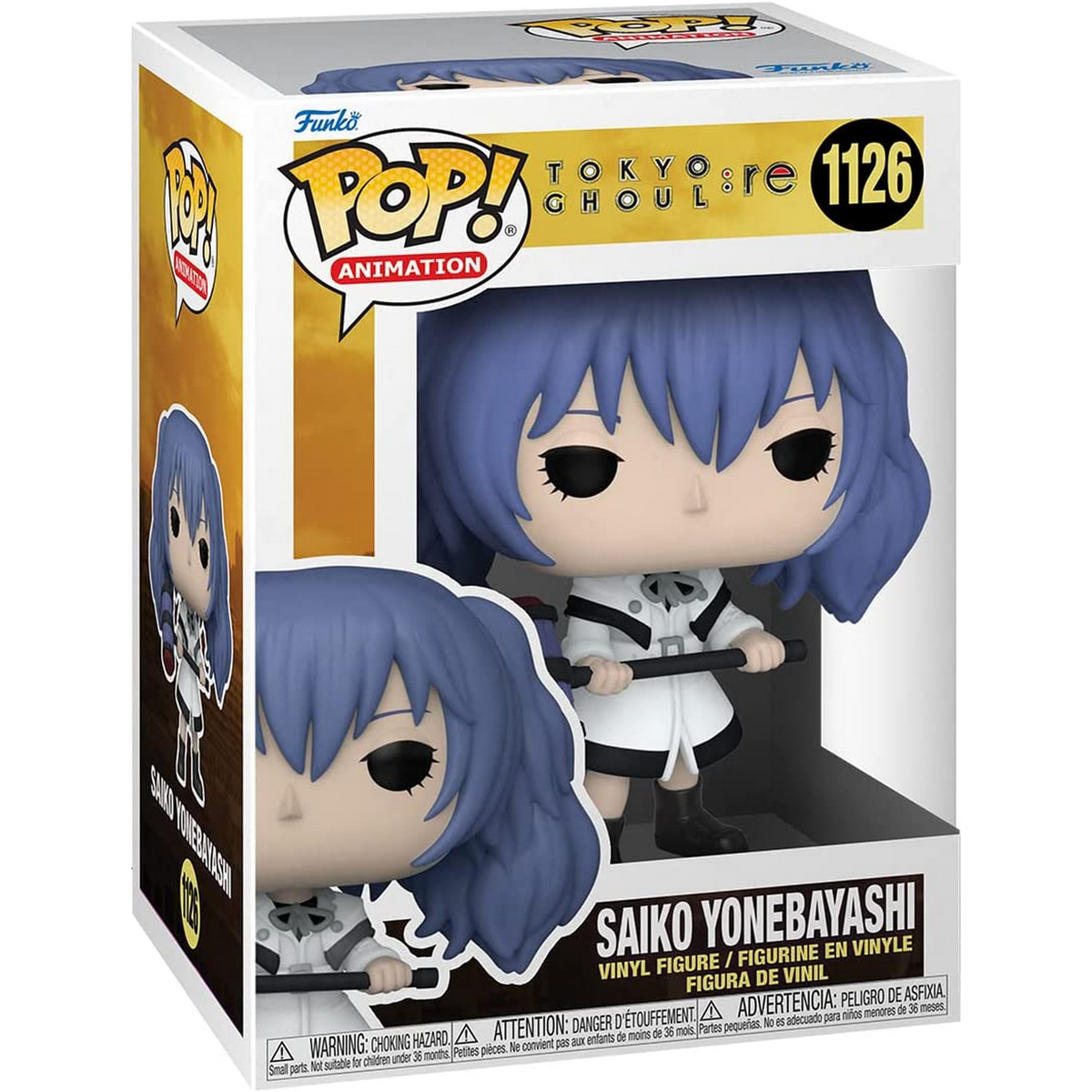 Funko Pop Box von Saiko Yonebayashi aus Tokyo Ghoul: re, mit blauen Haaren.