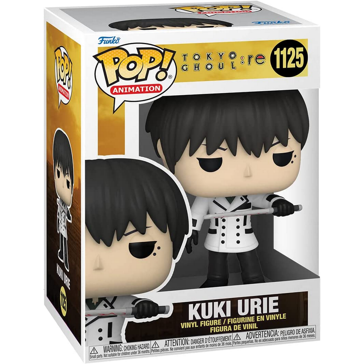 A Funko Pop figure of a cartoon character in a box. The background is white.