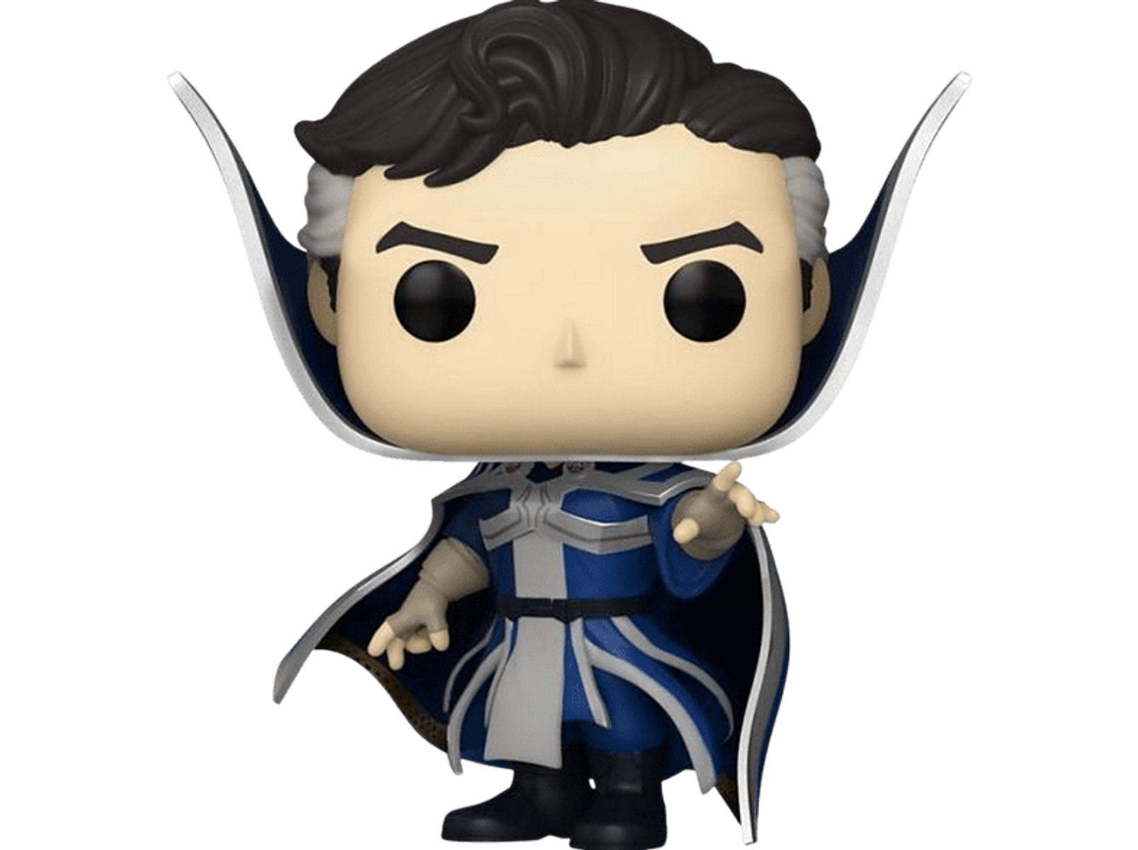 Figura Funko Pop del Dottor Strange, con mantello e completo blu e bianco.