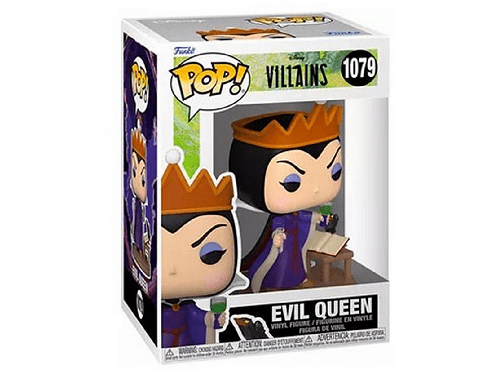 Figura Funko Pop de la Reina Malvada, en una caja de exhibición. Fondo blanco.