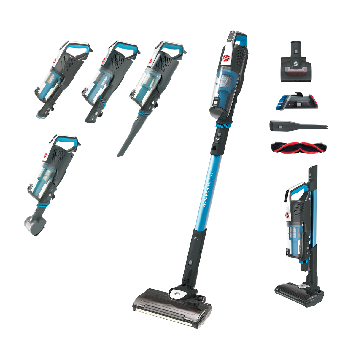 Aspirador escoba - HF522STP 011 HOOVER, 290 W, Sin bolsa, 45 min, Azul